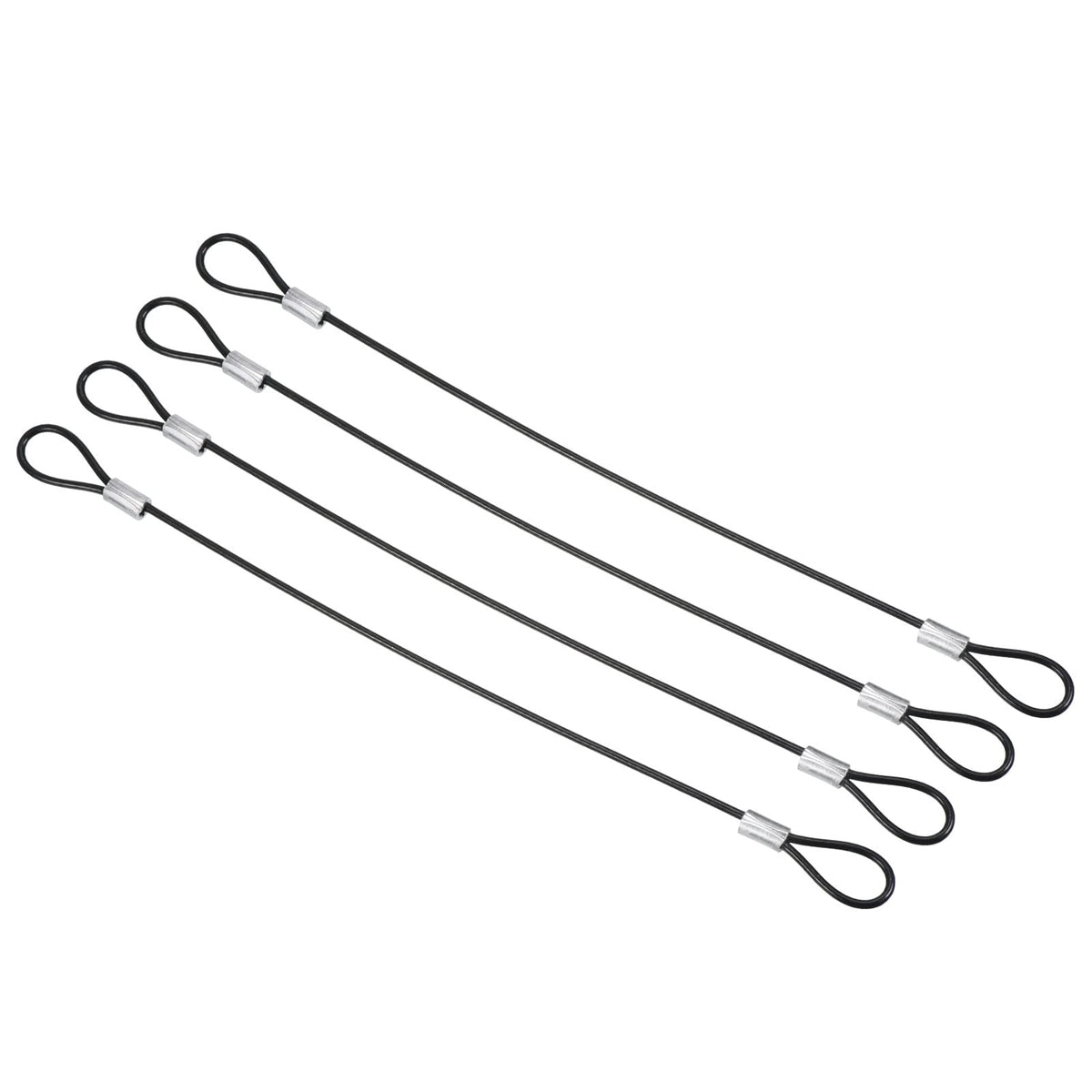 PATIKIL 8 Inch Safety Cable Lock, 4 Pack Stainless Steel 2mm Dia Security Wire Rope with Double Loop for Stage Lighting Luggage Lock Black