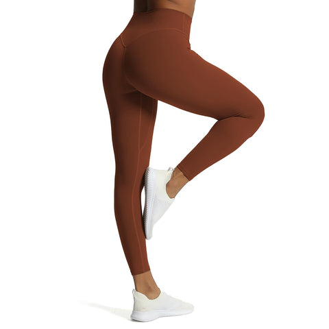 Aoxjox High Waisted Workout Leggings for Women Tummy Control Buttery Soft Yoga Metamorph Deep V Pants 27" (Cherry Mahogany, X-Small)