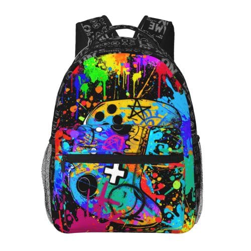 QuillGlyph Gamer School Backpack For Boys Abstract Gamepad Boys Backpack For Kids Children Teens Boys Backpacks Ages 6-18