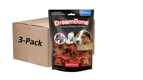 Dreambone Mini Chews with Real Beef, Rawhide-Free Chews for Dogs, Mini, 72 Count (3 Packs of 24 Count)