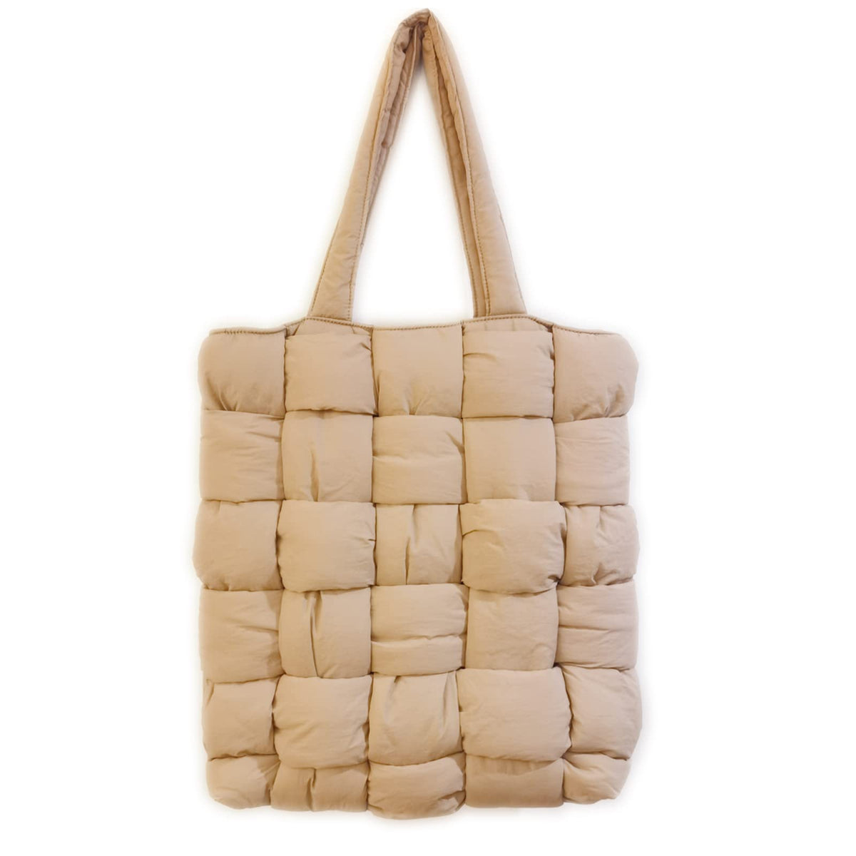 NAARIIAN Women's Large puffer tote bag, Quilted Puffer Tote Bag Soft Padded Down shoulder Handbag Totes Puffer Shoulder Bag Pillow Shopper Bag(Beige)