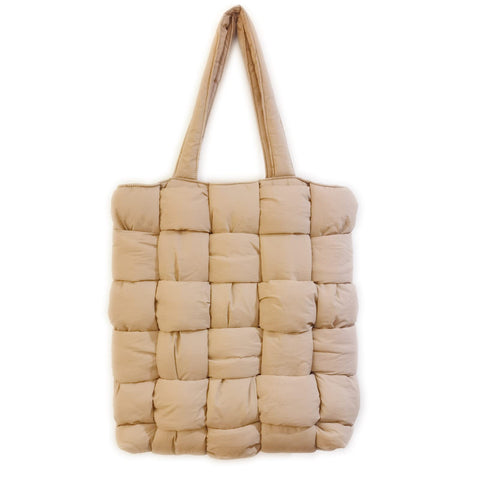 NAARIIAN Women's Large puffer tote bag, Quilted Puffer Tote Bag Soft Padded Down shoulder Handbag Totes Puffer Shoulder Bag Pillow Shopper Bag(Beige)