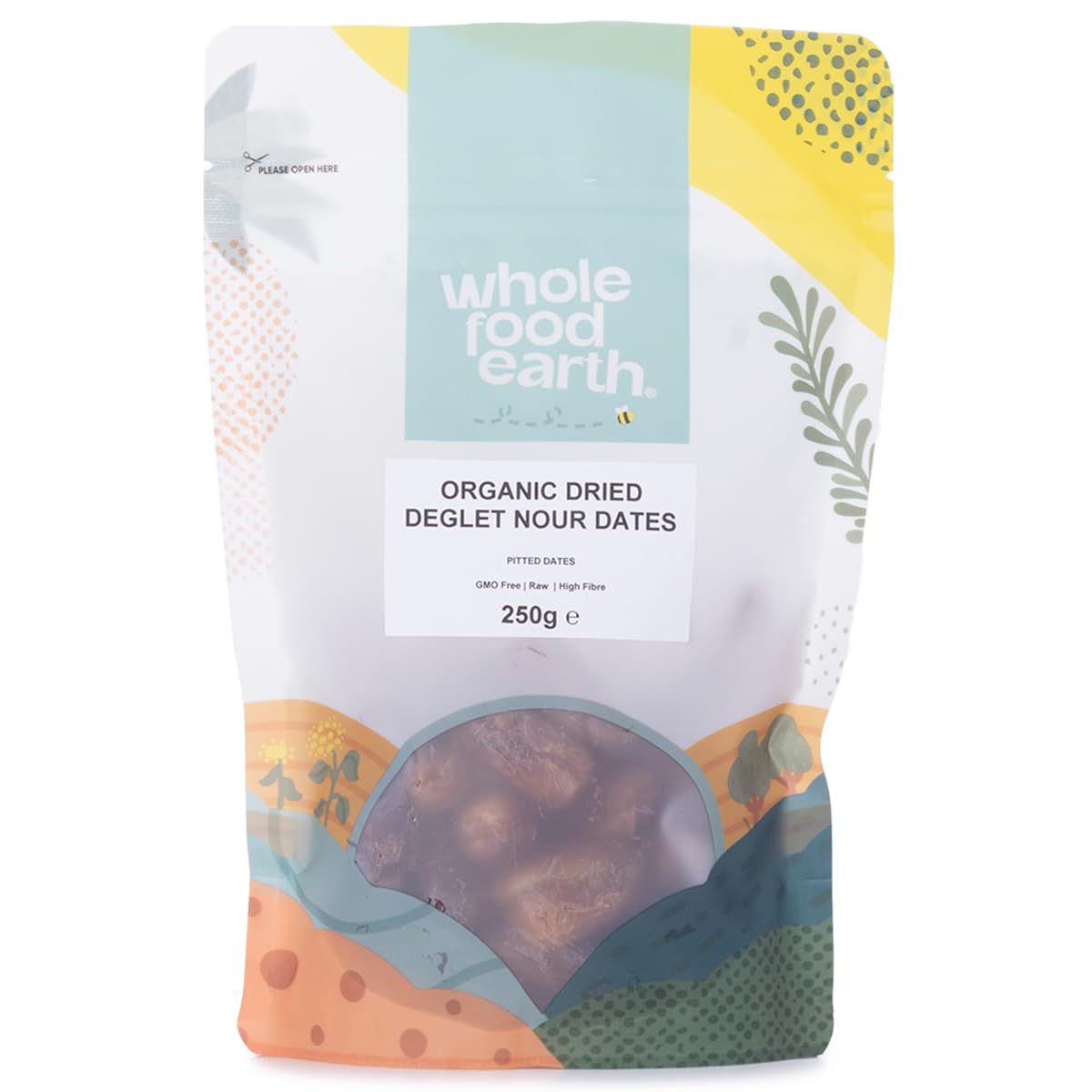 Wholefood Earth Organic Dried Deglet Nour Dates (Pitted) - 250g | GMO Free | Raw | Vegan | High Fibre | Certified Organic