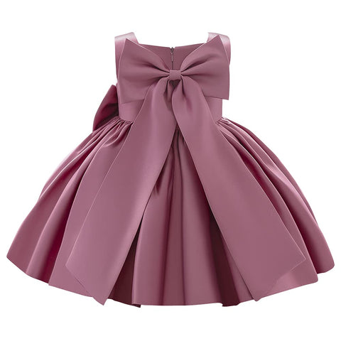 Flower Girls Bowknot Tutu Dress for Kids Baby Wedding Bridesmaid Birthday Party Pageant Formal Dresses Toddler Little Princess First Communion Baptism Christening Prom Gown Dusty Pink 6-12 Months