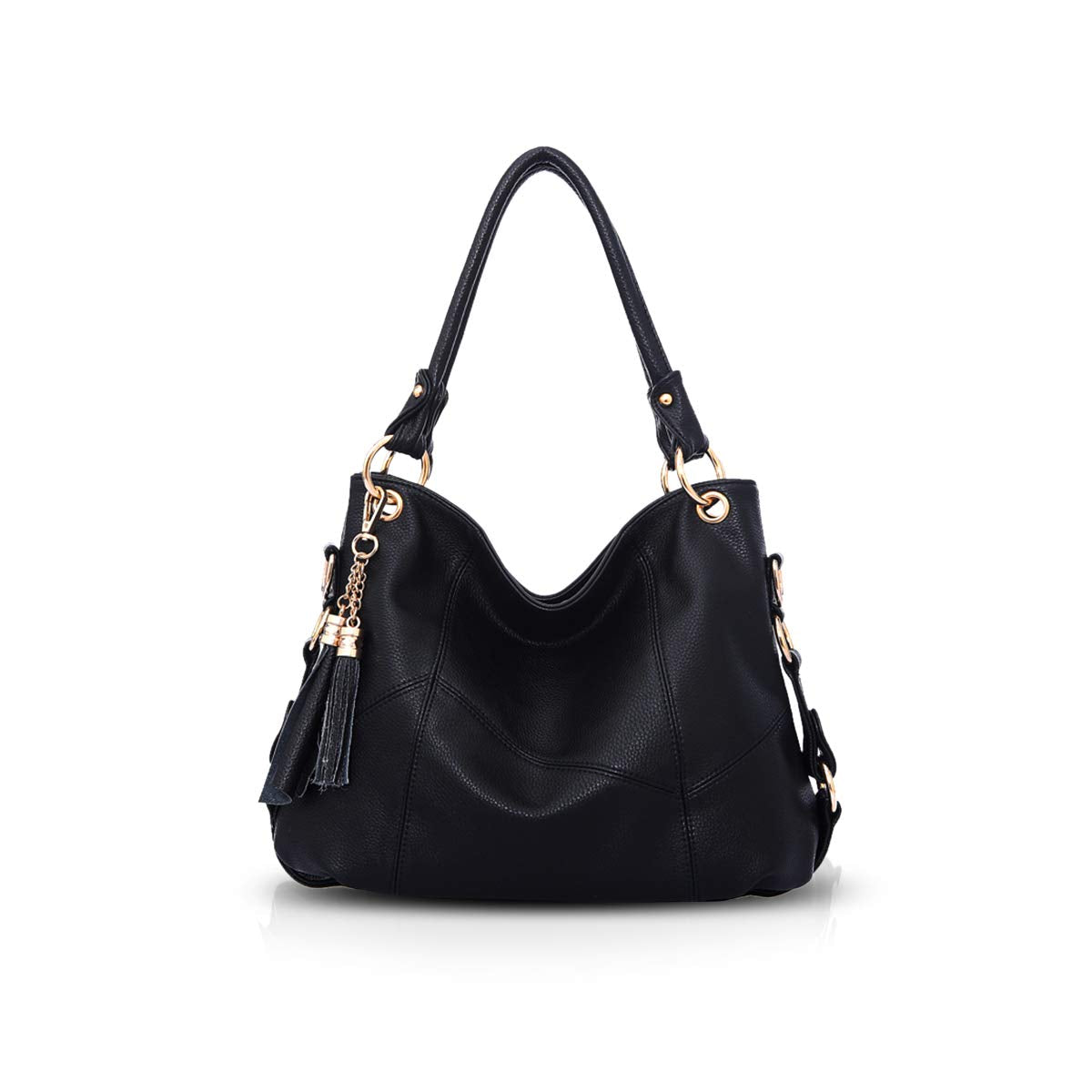 NICOLE & DORIS Women Handbag Large Capacity Shoulder Bags Soft Leather Hobo Bag Fashion Cross-Body Bags Top-Handle Bags with Tassel Black