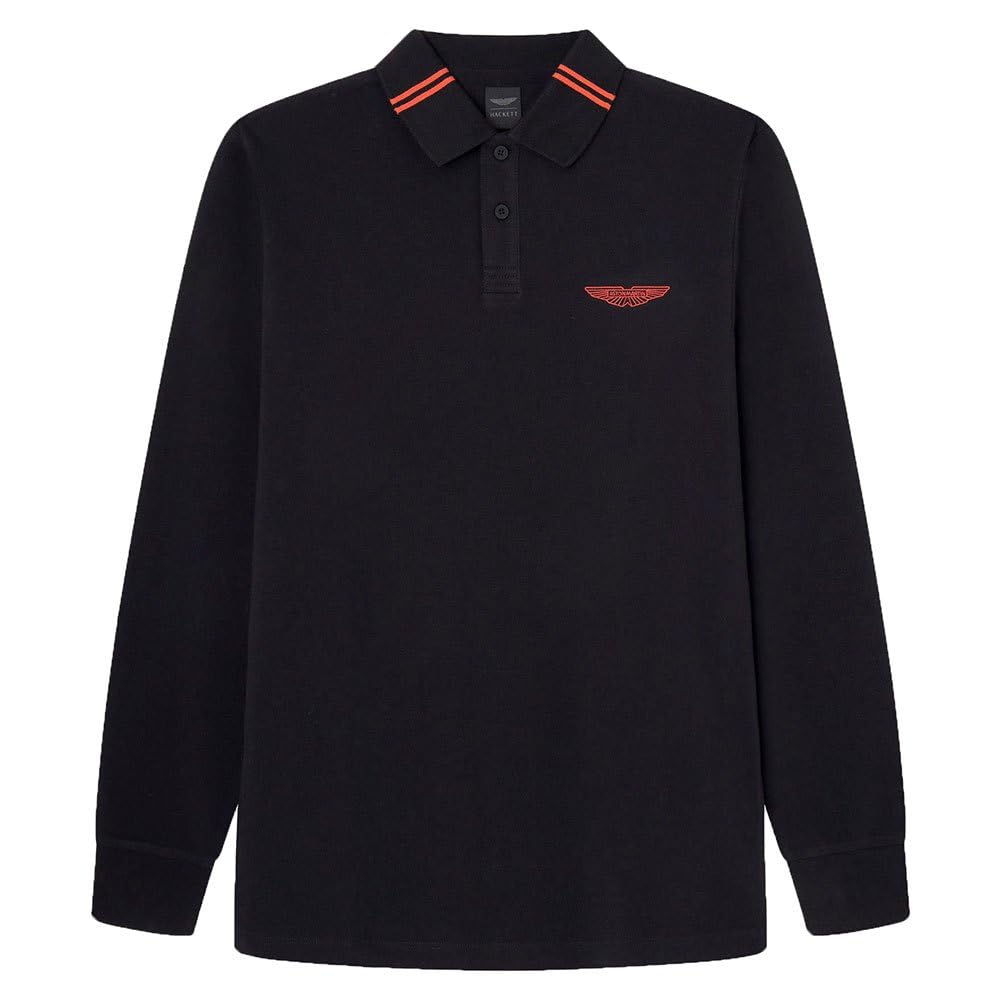 Hackett London Men's AM Tipped Polo LS, Black (Black), XXL