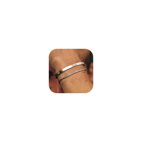 YADOCA Mens Bracelets Stackable Silver Bracelet for Men Cuff Snake Rope Cuban Link Chain Bracelet Set 21cm Mens Jewelry Gifts for Dad Boyfriend Husband Son -1