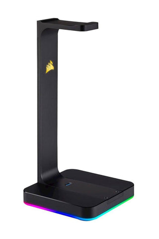Corsair ST100 RGB Premium Headphones/Headset Stand (Durable Aluminium Construction, Dynamic 9 Zone RGB Lighting, Built-In 3.5 mm Analog Input with Virtual 7.1 Surround, Dual USB, Black