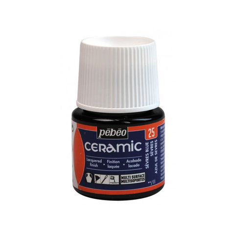 Pebeo Ceramic, Enamel Effect Paint - High Gloss Paints, Opaque, Oil-Based Color, 45 ml Bottle, Sevres Blue,025-025