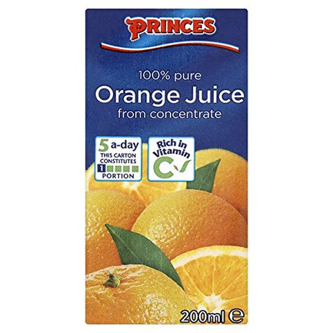 Princes 100% Pure Orange Juice from Concentrate 200ml (Pack of 27 x 200ml)