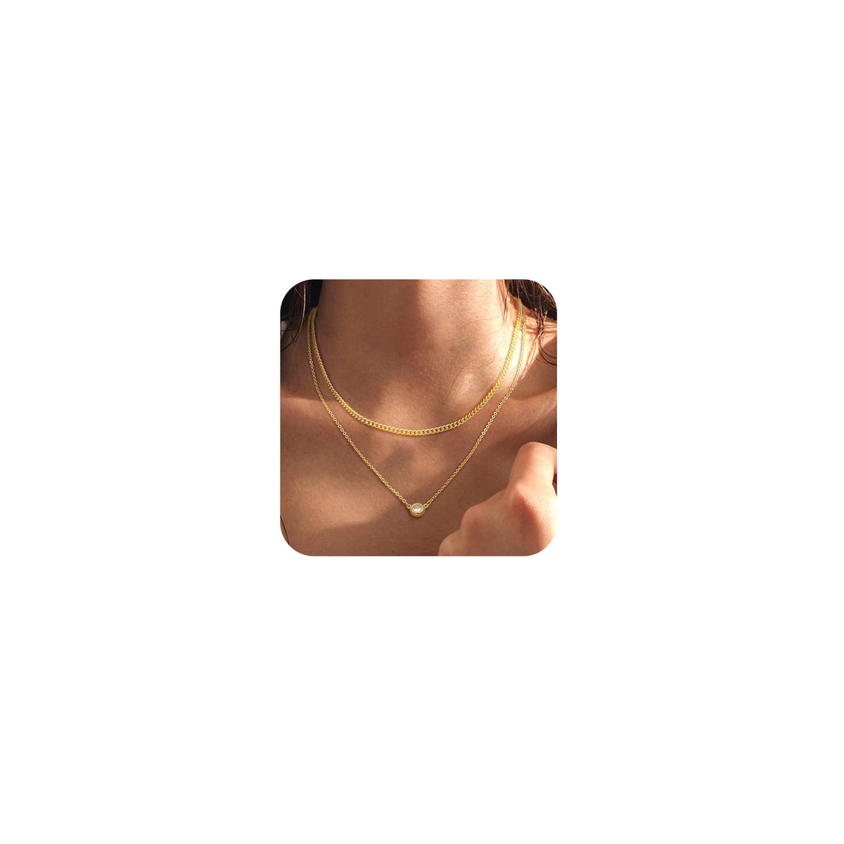 Robaice Gold Layered Necklaces for Women, Dainty 14K Gold Plated CZ Diamond Pendant Necklace, Cuban Chain Choker Necklaces Trendy Jewelry Gift for Women