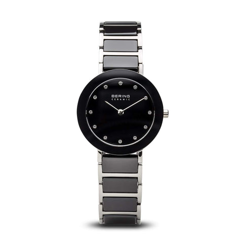 BERING Women Analog Quartz Ceramic Collection Watch with Stainless Steel/Ceramic Strap and Sapphire Crystal 11429-742, Silver/Black, 29 (EU), Bracelet