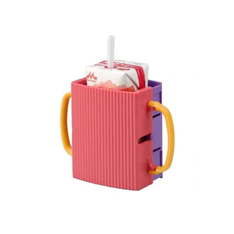 wirepool Childrens Juice Box Holder Milk Box Holder Juice Bag Holder for Toddlers No Squeeze Adjustable Folding Food Pouch and Telescopic Cup Holder for Kids No Spill (Pink)