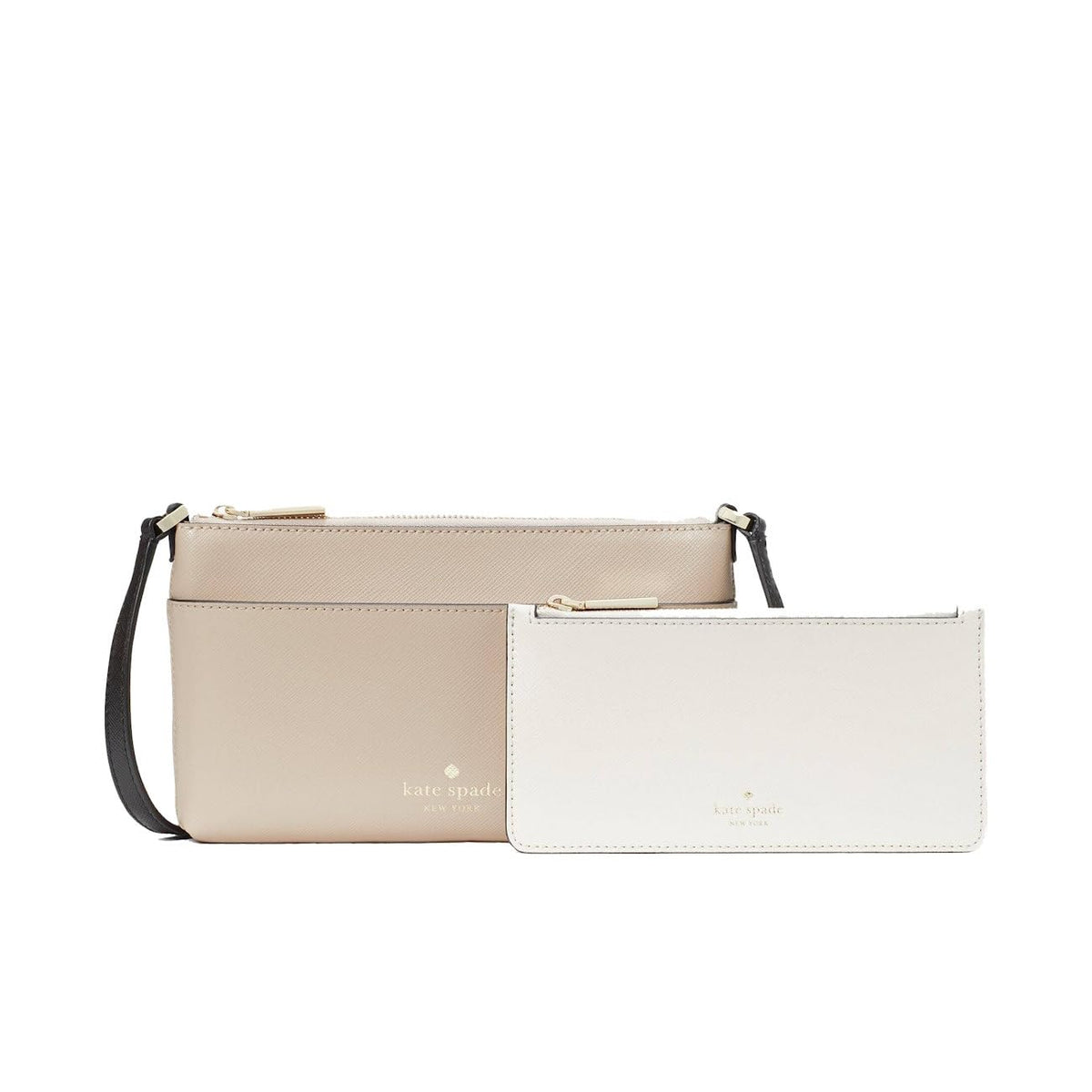 Kate Spade New York Sadie Leather Zip Top Crossbody for women, Warm Beige, Small