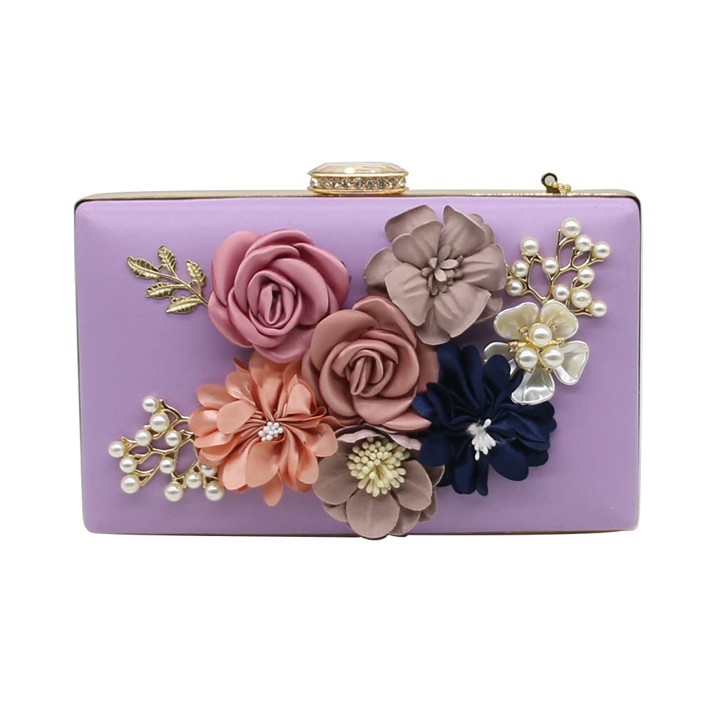 Shiiriin Women's 3D Floral Clutch Purse Handbag | Handmade with Pearls | Perfect for Bridal, Wedding, Daytime and Evening Parties | Elegant Design