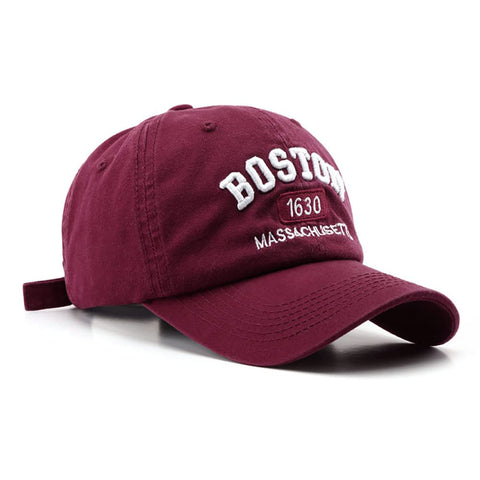 Boston Cap Unisex Baseball Cap Sun Hat Adjustable Trucker Cap (Wine Red)