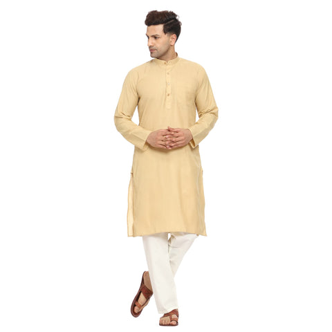 ITOS365 Men Cotton Blend Kurta Pyjama Set Party Fashion Regular Ethinic Wear Indian Dress Gift for Men, Tan, L-XL