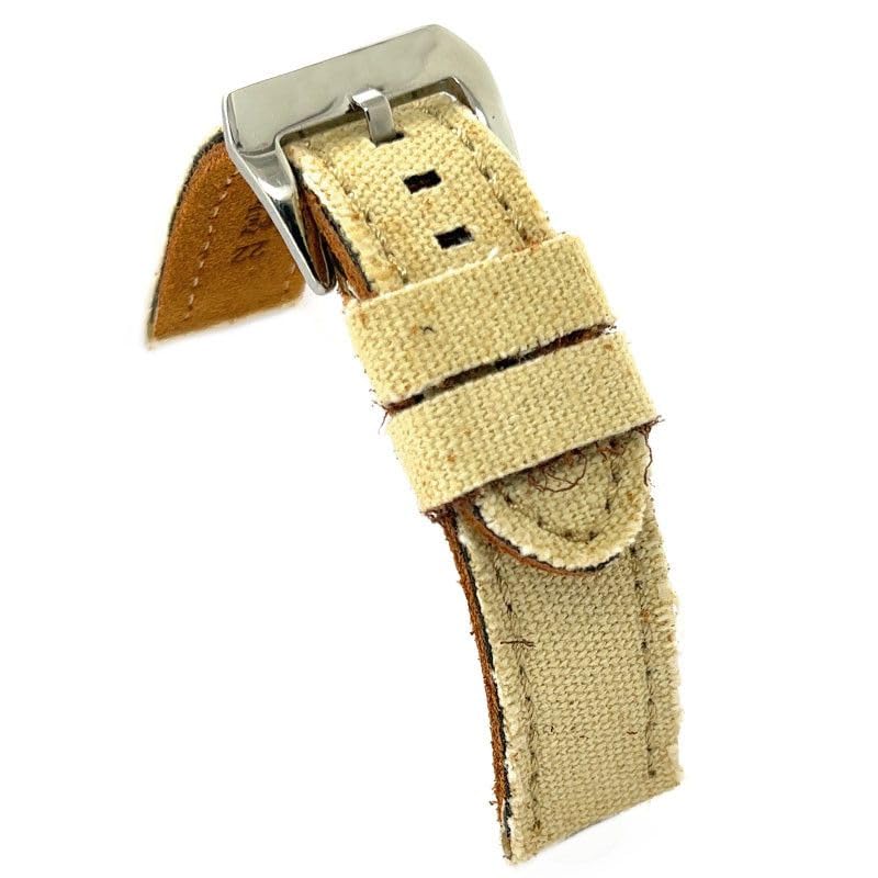 diloy Denim fabric and leather watch strap. Canvas and leather Watchband 18mm 20mm 22mm 24mm. Worn effect. Ref 390 Cream 24mm