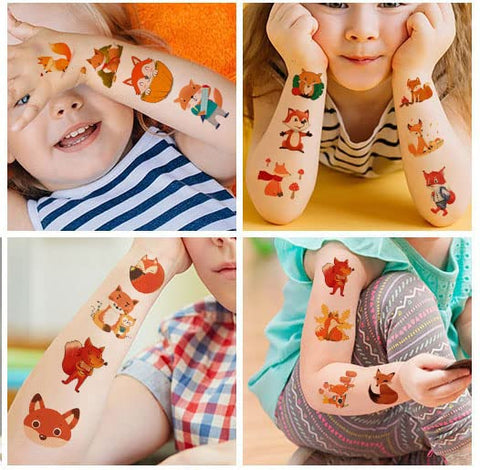 120pcs Fox Temporary Tattoos Fox Party Favor Woodland Animals Cute Cartoon Waterproof Fox Temporary Tattoo Sticker For Fox Birthday Party Decorations Supplies Children Boys Girls (20 Sheets)