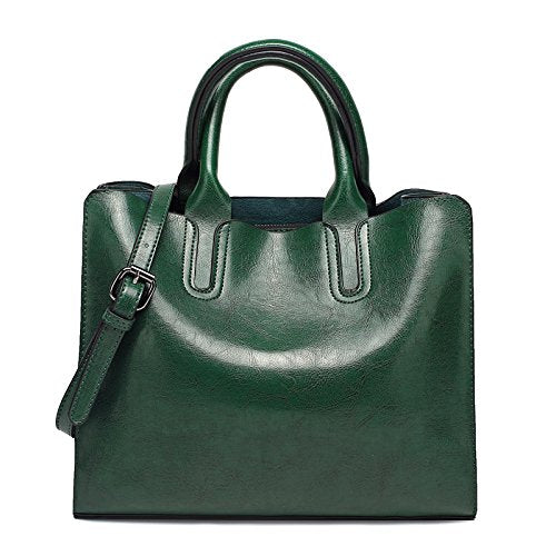 ZOSIVEB Women Fashion Tote Handbags Lightweight PU Leather Satchel Shoulder Bags Retro Oil Wax Handle Purse (Green)