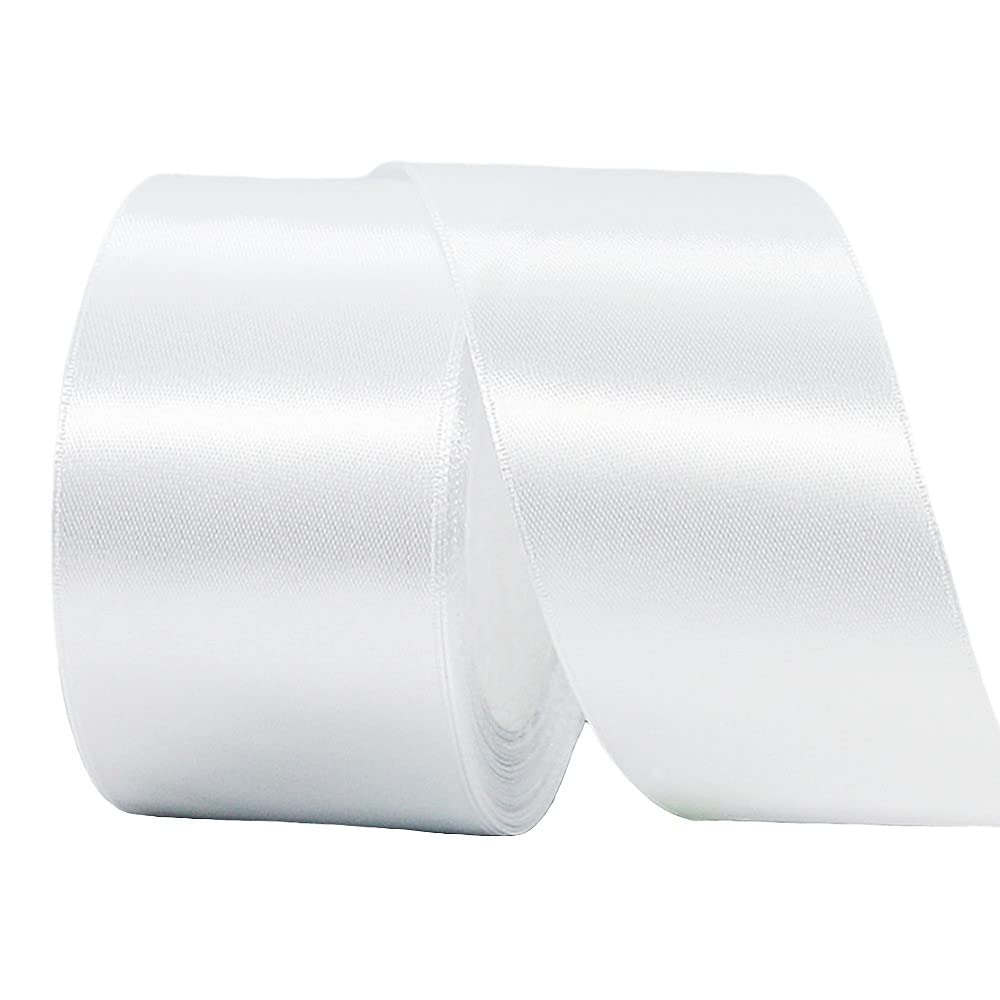 50mm Wide White Ribbon for Gift Wrapping,22M 2Inch Ribbon White Double Sided Satin Ribbon Solid Fabric Large Thick Ribbon Decorative Ribbon for Crafting,Hair Bow,Sewing,Floral,Wedding Car,Presents