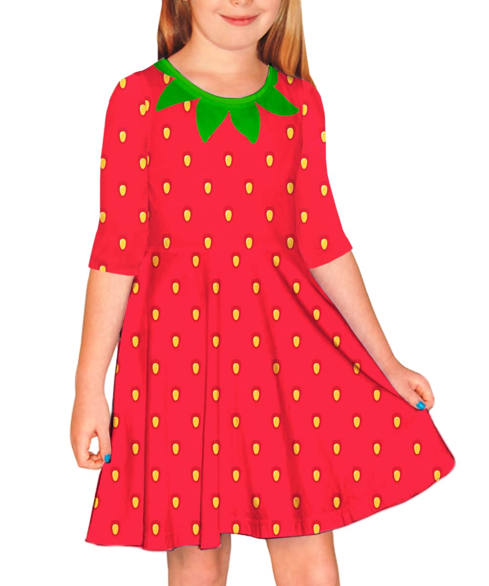 Fruit Halloween Dress Kid Girls Strawberry Dresses 3/4 Sleeve Midi Swing Dress 11-12 Years