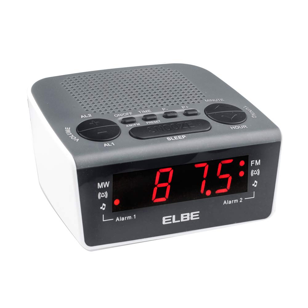 Elbe CR-932 Radio Digital Alarm Clock with AM/FM Radio Black/White