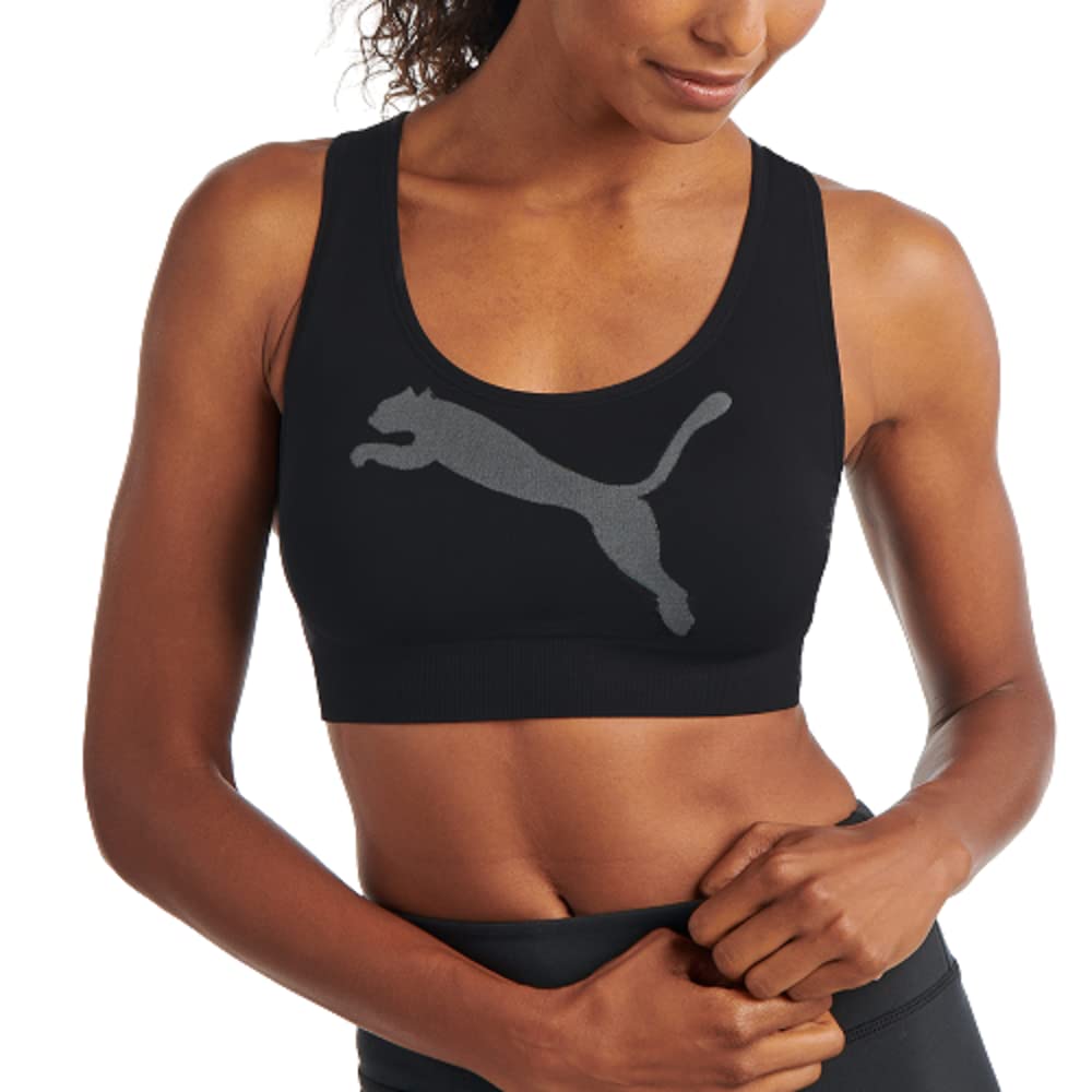 PUMA Women's Seamless Sports Bra, Big Cat Black, X-Large