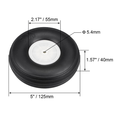 uxcell Tire and Wheel Sets for RC Car Airplane,PU Sponge Tire with Plastic Hub,5" 2pcs