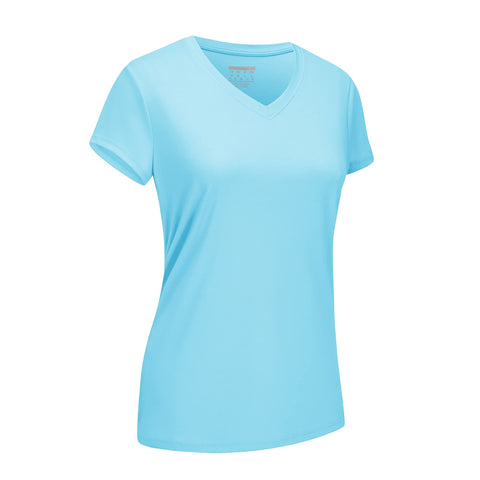 EKLENTSON Womens UPF 50+ Sun Protection Shirt Short Sleeve Athletic Running Top Quick Dry Sun Shirt Lake Blue,L