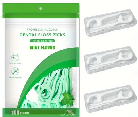 Dental Floss Picks, Mint Flavor, Pack of 300 (3 x 100 Count), with Floss Box Mint Flavor