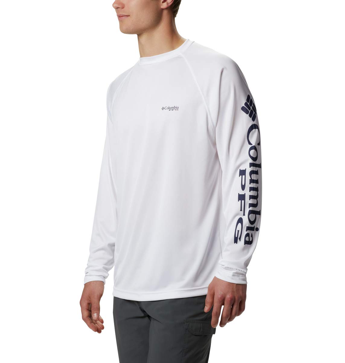 Columbia Men's Terminal Tackle Long Sleeve Fishing Shirt, White/Nightshade Logo, Small