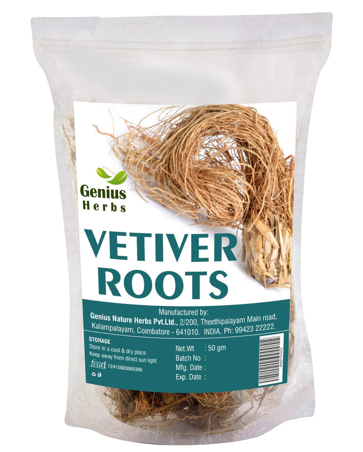 Genius Herbs Vetiver Roots - 50g Dried Khus-Khus/Vetiveria Zizanioides Natural Herbal Coolant for Hair Growth/Face Scrub/Healthy Skin