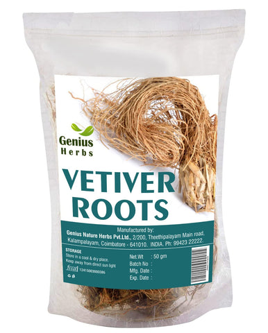 Genius Herbs Vetiver Roots - 50g Dried Khus-Khus/Vetiveria Zizanioides Natural Herbal Coolant for Hair Growth/Face Scrub/Healthy Skin