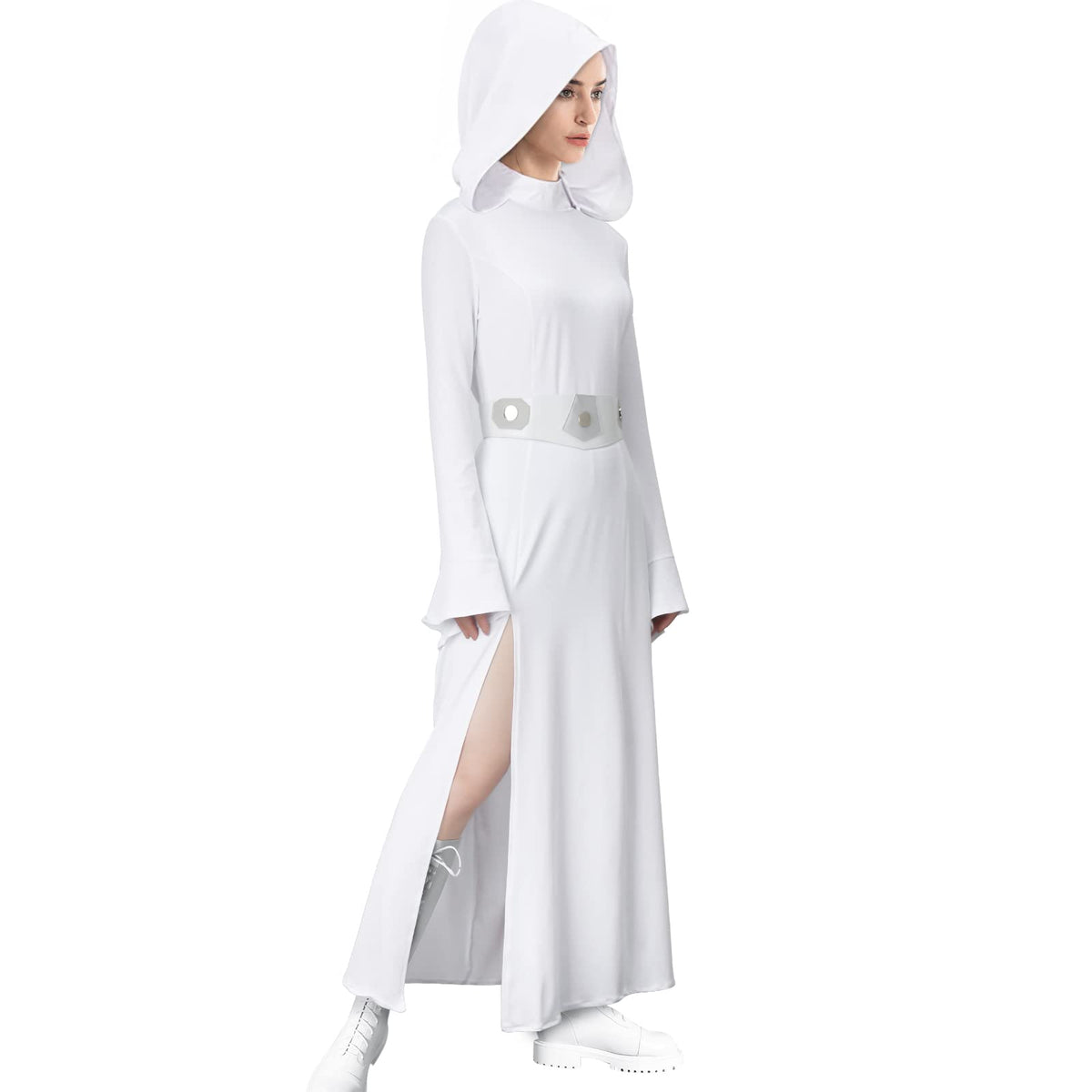 LIKUNGOU Leia Costume Women White Dress Hooded Robe with Belt Halloween Cosplay Outfit for Fans (X-Large)