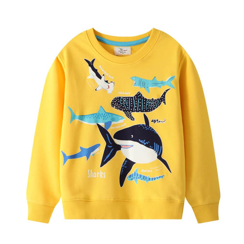 LitBud Sweatshirt for Toddler Boys shark Crewneck Pullover Boy Cotton Top T Shirt Long Sleeve Casual Jumper Spring Autumn Winter Colorful Size 5-6 Years Old 6T