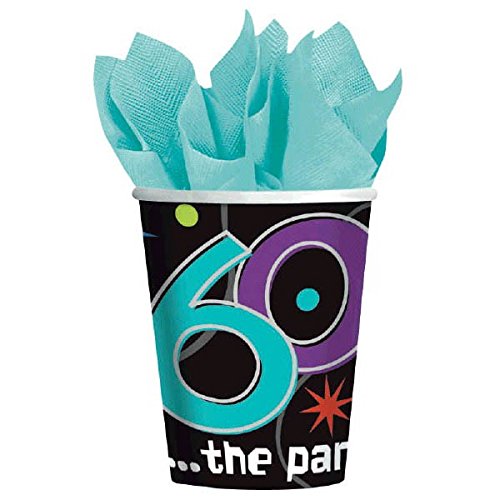 The Party Continuous 60th Birthday Party Paper Cups Tableware, Pack of 8, Multi , 9 Ounces, Paper