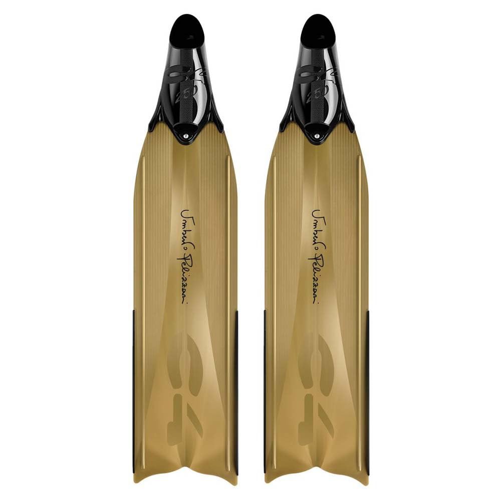 C4 Umberto Pelizzari - Flare Freediving Glam Line - Fins - Snorkel Sideral and Aurea Apnea Diving Fishing (Soft Shovel, Aurea Gold, Size 42/43)