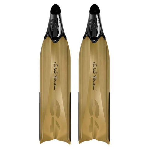 C4 Umberto Pelizzari - Flare Freediving Glam Line - Fins - Snorkel Sideral and Aurea Apnea Diving Fishing (Soft Shovel, Aurea Gold, Size 42/43)