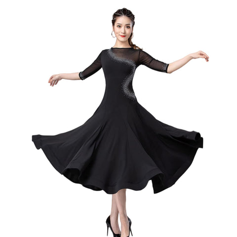 KUOYTT Waltz Dancewear for Ladies, Latin Mid Sleeves Big Swing Rock Performance Dresses Modern Dance Practice Clothing Party Dance Costumes