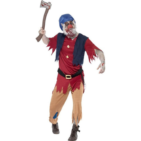 Smiffys Zombie Dwarf Costume, Red with Top, Attached Waistcoat, Trousers & Mask, Halloween Zombie Alley Fancy Dress, Zombie Dress Up Costumes