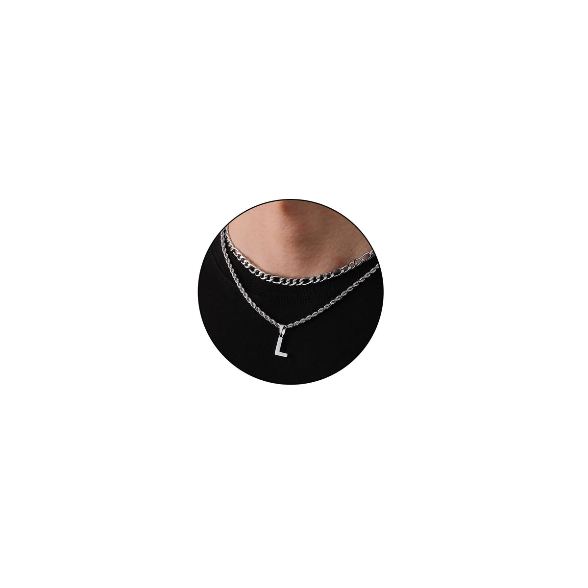 Rajputana Silver Initial Necklace for Men Boys, Layered Stainless Steel Letter L Pendant Necklaces Chain Jewelry Gifts for Boyfriend Him Male Teen