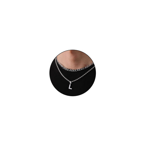 Rajputana Silver Initial Necklace for Men Boys, Layered Stainless Steel Letter L Pendant Necklaces Chain Jewelry Gifts for Boyfriend Him Male Teen