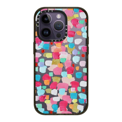 CASETiFY Impact iPhone 14 Pro Case [4X Military Grade Drop Tested / 8.2ft Drop Protection] - Magenta Confetti - Glossy Black