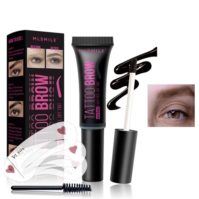 Easilydays Brown Eyebrow Gel, Peel Off Tattoo Eyebrow Tinted with Reusable Eyebrow Stencils & Brush, Brow Gel Eyebrow Tattoos Long-Lasting, Waterproof Eye Brow Kits For Women, 02# Medium Brown