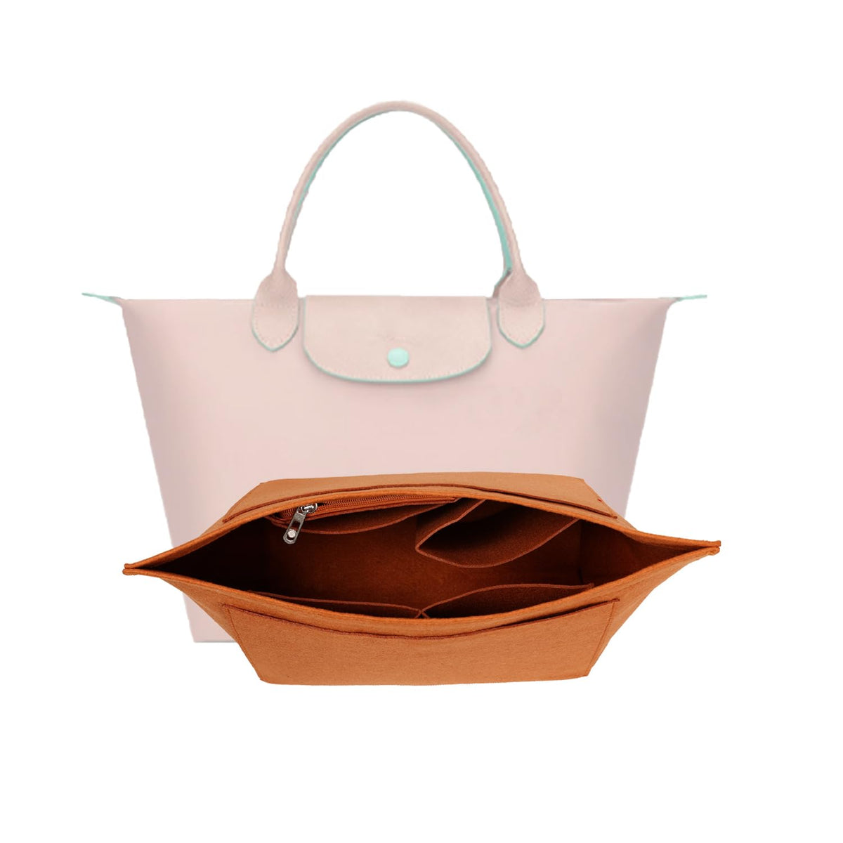 D.DUO Purse Organizer, Multi-Pocket Felt Handbag Organizer, Folding Tote Bag organizer insert for Insert Wallet Organizer for Longchamp (Brown, Small)