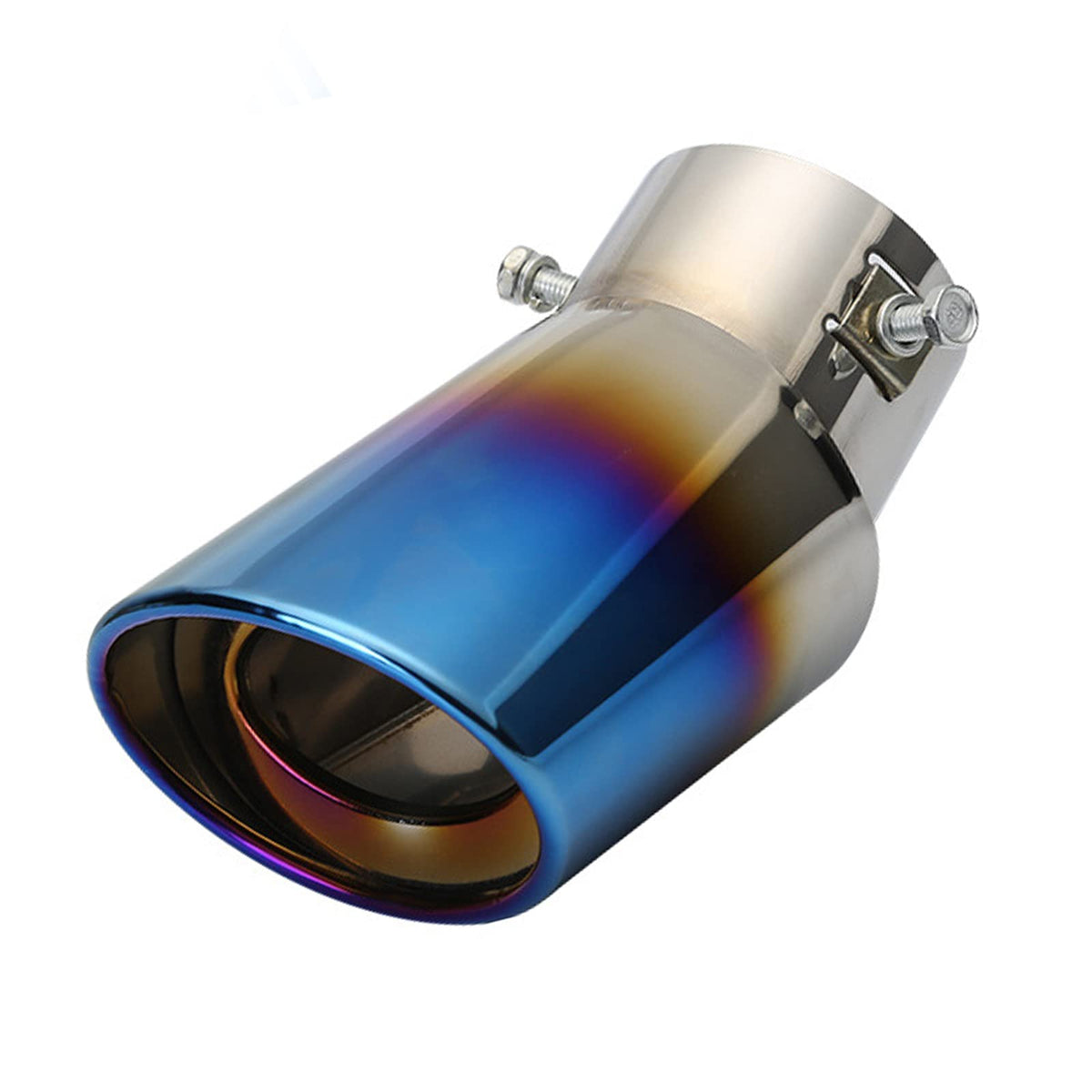 Carkio Exhaust Tailpipe Stainless Steel Car Silencer Tip Pipes Blue Burnt Bolt-On Universal Curved Type Fit Pipes Diameter 3.8 cm - 5 cm