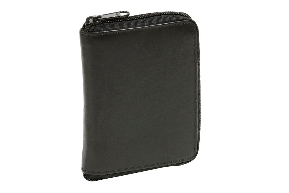 LEAS Men's and Women's Wallet with Side Zip Pocket Vertical Format, Genuine Leather, Black Special Edition''