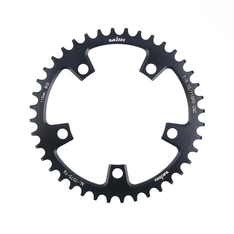 KTKEET 110/130 BCD Chainring 36/38/40/42/44/46/48/50/52/54/56/58/60T 5 Screws Round Narrow Wide Bicycle Chainring for 9/10/11 Speed Road Bike Folding Bicycle (110BCD 38T)
