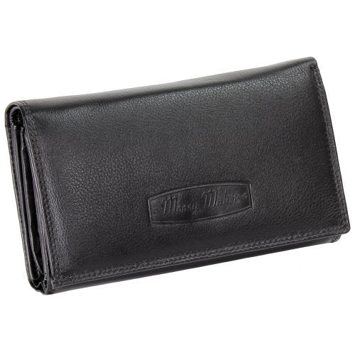 Ledershop24 Women's Leather Purse Long Various Colours Gift Set + Exclusive Keyring, black, standard size, Women's leather wallet long - landscape format